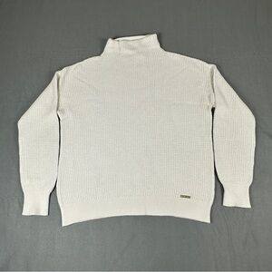 Michael Kors Off White Waffle Knit Sweater Womens Cozy Crew Neck Pullover